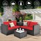 4 Pcs Outdoor Patio Rattan Furniture Set with Cushioned Loveseat and Storage Box